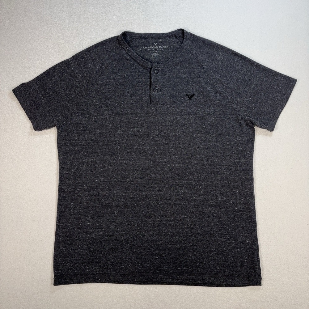 American Eagle Legend Henley T-Shirt Men's L Heathered Gray Classic Fit Stretch